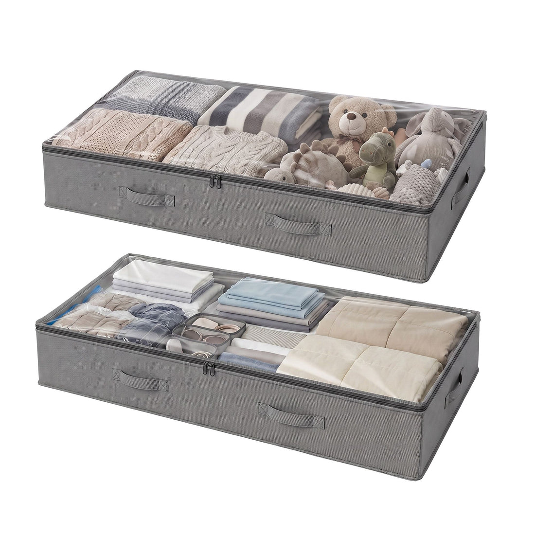 Artiss Under Bed Storage Containers X2 90L Boxes Organiser Clear Top Fabric Grey-Home &amp; Garden > Storage > Clothing &amp; Wardrobe Storage-PEROZ Accessories
