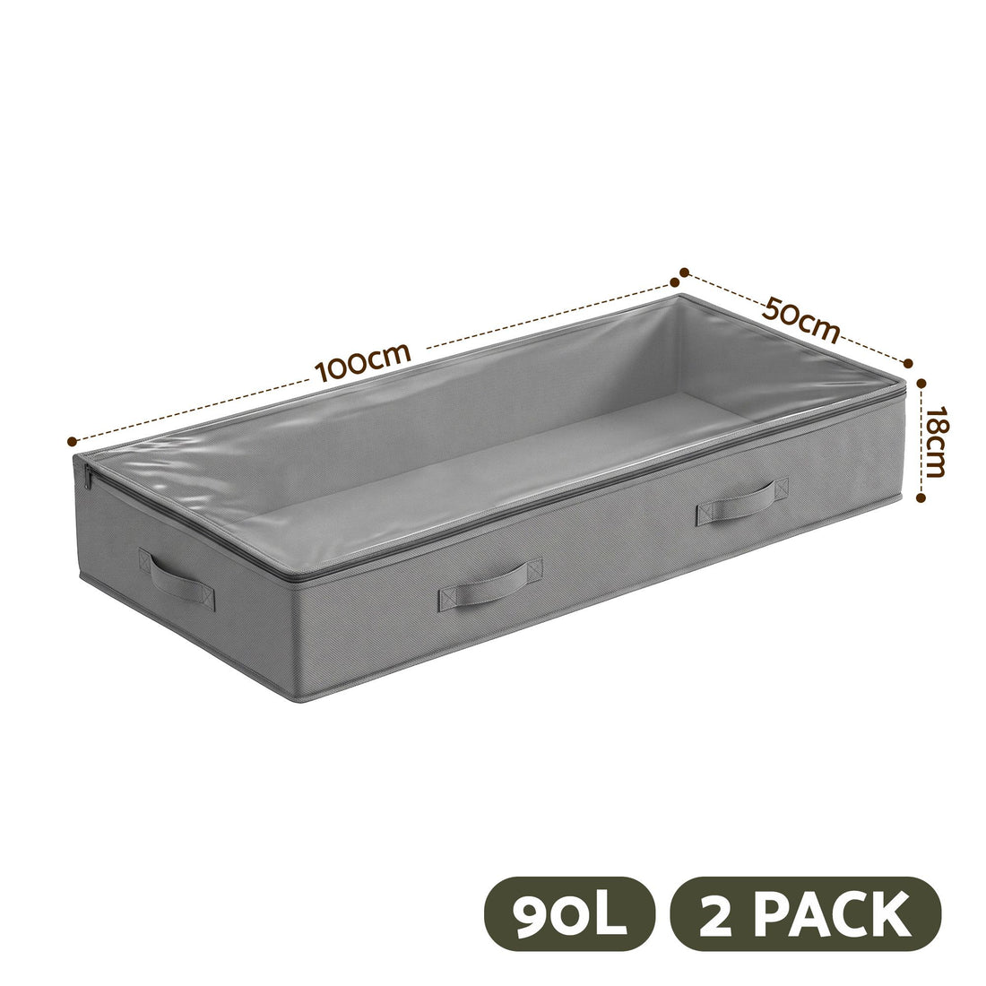 Artiss Under Bed Storage Containers X2 90L Boxes Organiser Clear Top Fabric Grey-Home &amp; Garden > Storage > Clothing &amp; Wardrobe Storage-PEROZ Accessories