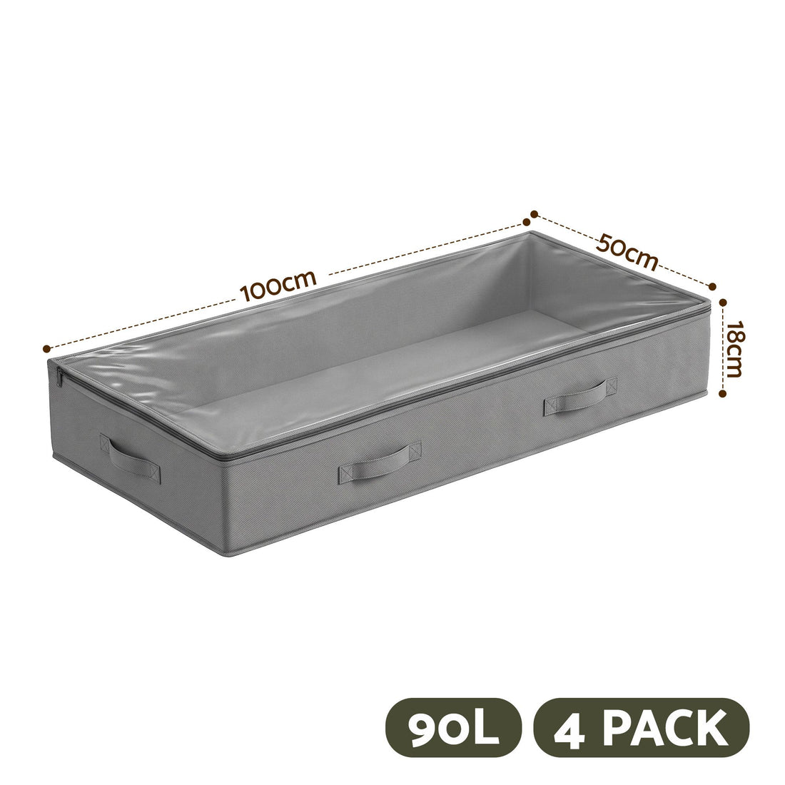 Artiss Under Bed Storage Containers X4 90L Boxes Organiser Clear Top Fabric Grey-Home &amp; Garden > Storage > Clothing &amp; Wardrobe Storage-PEROZ Accessories