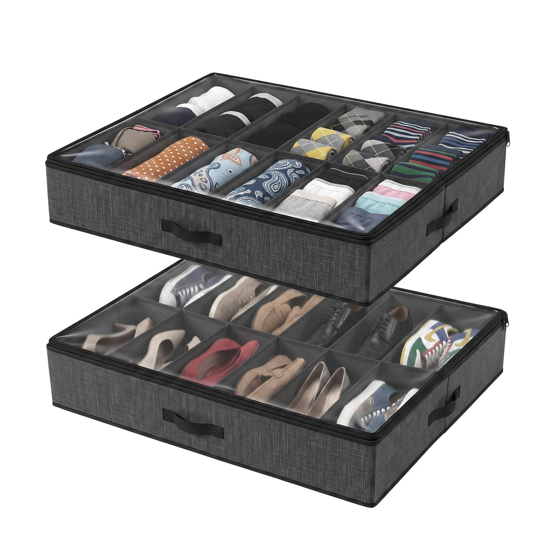 Artiss Under Bed Shoe Storage Containers X2 Box Organiser 12 Pairs Fabric Grey-Furniture > Living Room > Shoe Storage-PEROZ Accessories