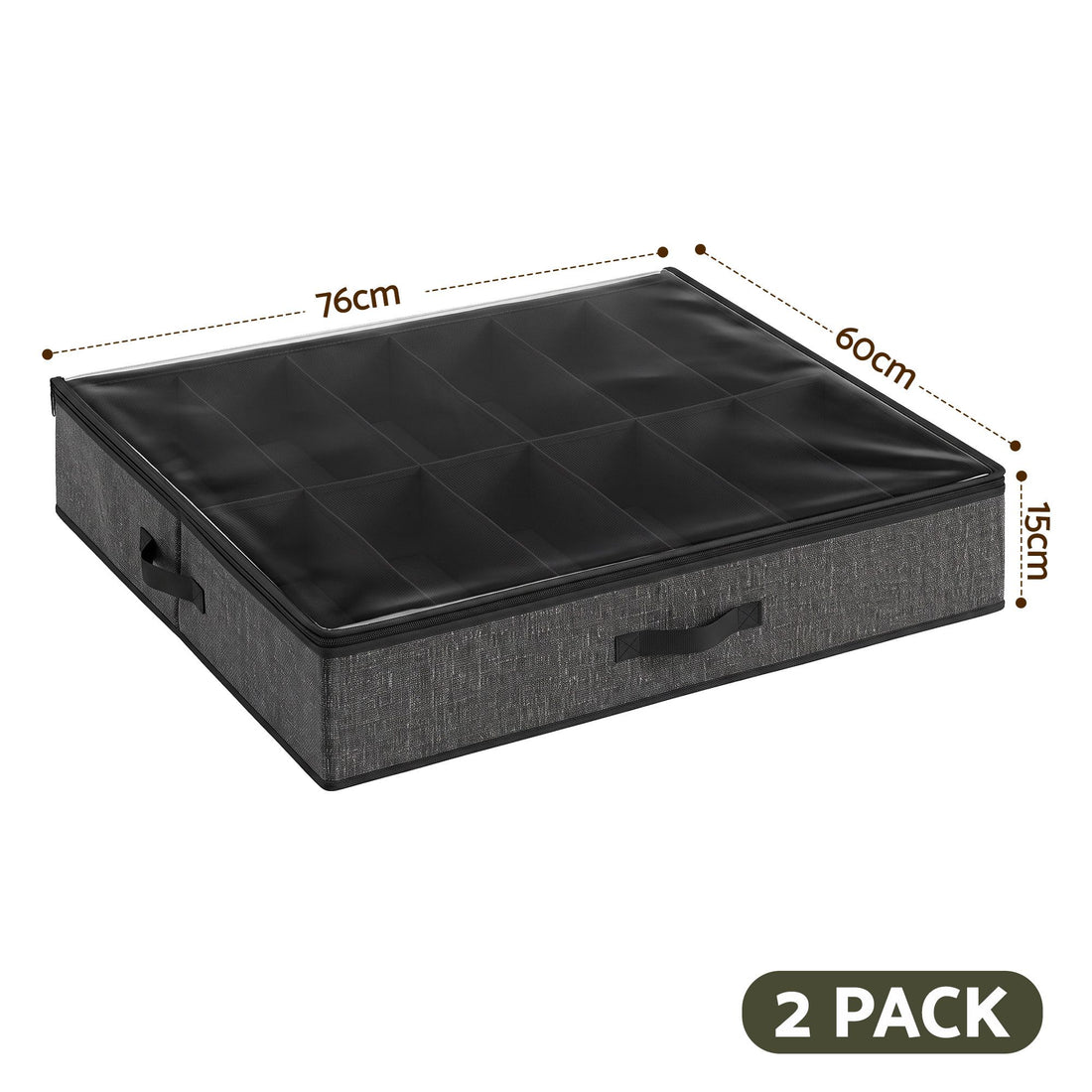 Artiss Under Bed Shoe Storage Containers X2 Box Organiser 12 Pairs Fabric Grey-Furniture > Living Room > Shoe Storage-PEROZ Accessories