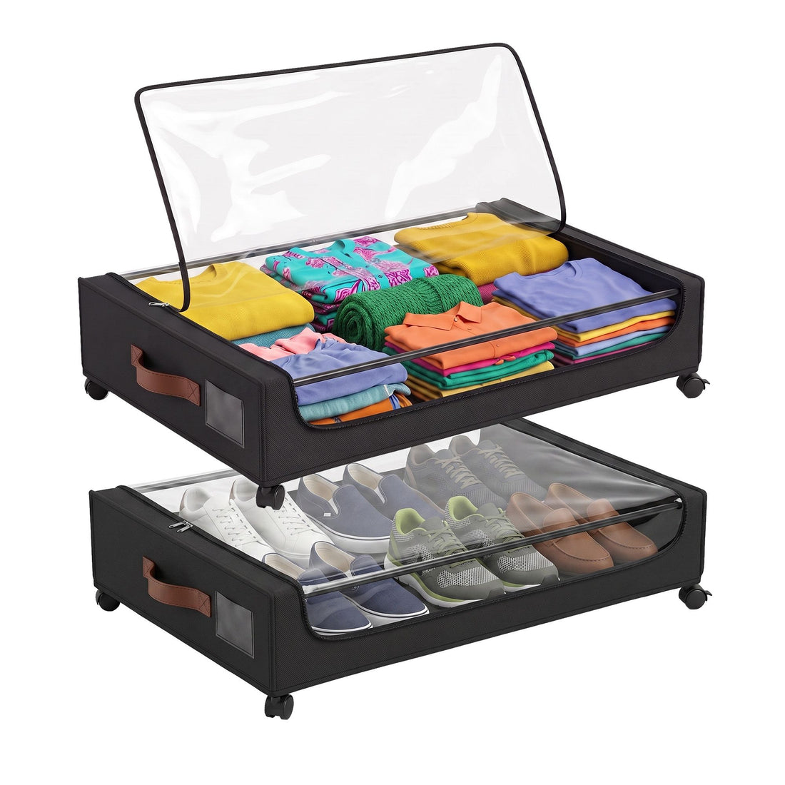 Artiss 2X Under Bed Storage Containers 48L Clothes Organiser Wheels Oxford Black-Home &amp; Garden > Storage > Clothing &amp; Wardrobe Storage-PEROZ Accessories