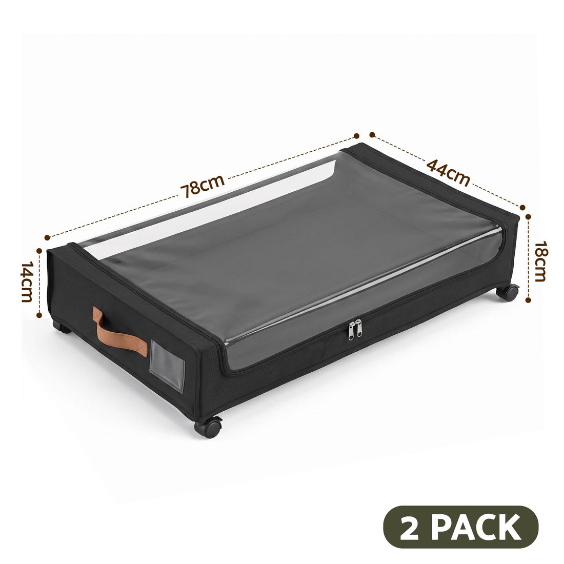 Artiss 2X Under Bed Storage Containers 48L Clothes Organiser Wheels Oxford Black-Home &amp; Garden > Storage > Clothing &amp; Wardrobe Storage-PEROZ Accessories