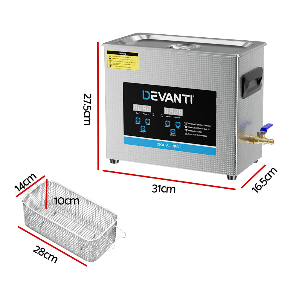 Devanti 6.5L Ultrasonic Cleaner Heater Cleaning Machine Timer Industrial 180W-Appliances &gt; Appliances Others-PEROZ Accessories