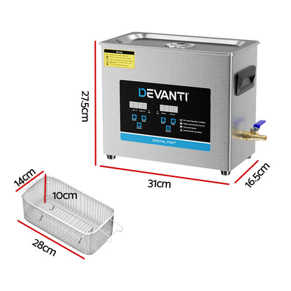 Devanti 6.5L Ultrasonic Cleaner Heater Cleaning Machine Timer Industrial 180W-Appliances &gt; Appliances Others-PEROZ Accessories
