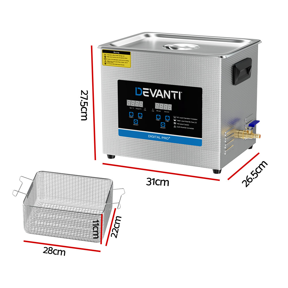 Devanti 10L Ultrasonic Cleaner Heater Cleaning Machine Timer Industrial 240W-Appliances &gt; Appliances Others-PEROZ Accessories