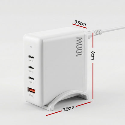 Devanti USB C Charger 100W Fast Charger 4 Port GaN Desktop Station White-Electronics > Battery Chargers &amp; Power > Power Banks &amp; Chargers-PEROZ Accessories