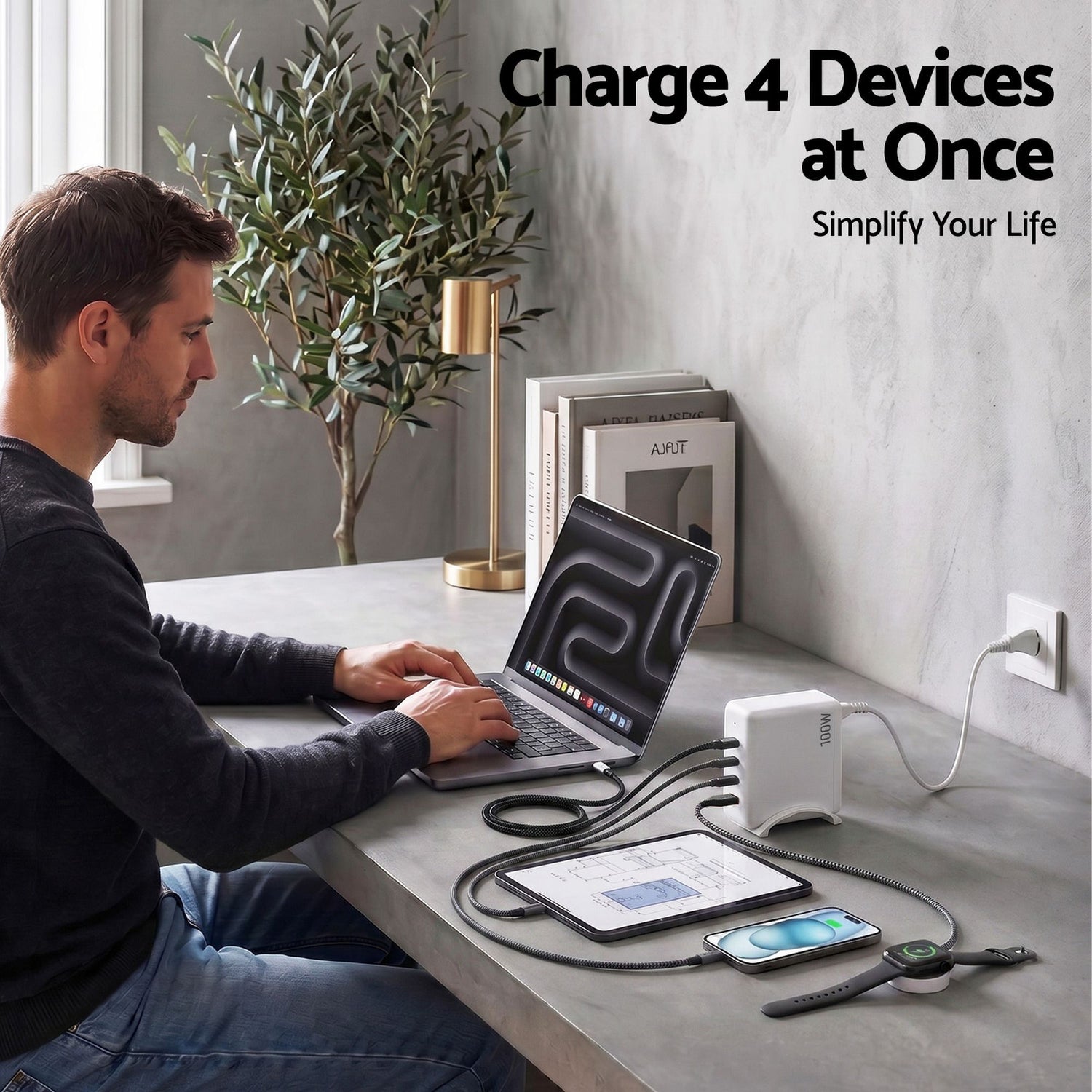 Devanti USB C Charger 100W Fast Charger 4 Port GaN Desktop Station White-Electronics > Battery Chargers &amp; Power > Power Banks &amp; Chargers-PEROZ Accessories