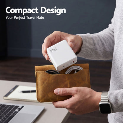 Devanti USB C Charger 100W Fast Charger 4 Port GaN Desktop Station White-Electronics > Battery Chargers &amp; Power > Power Banks &amp; Chargers-PEROZ Accessories