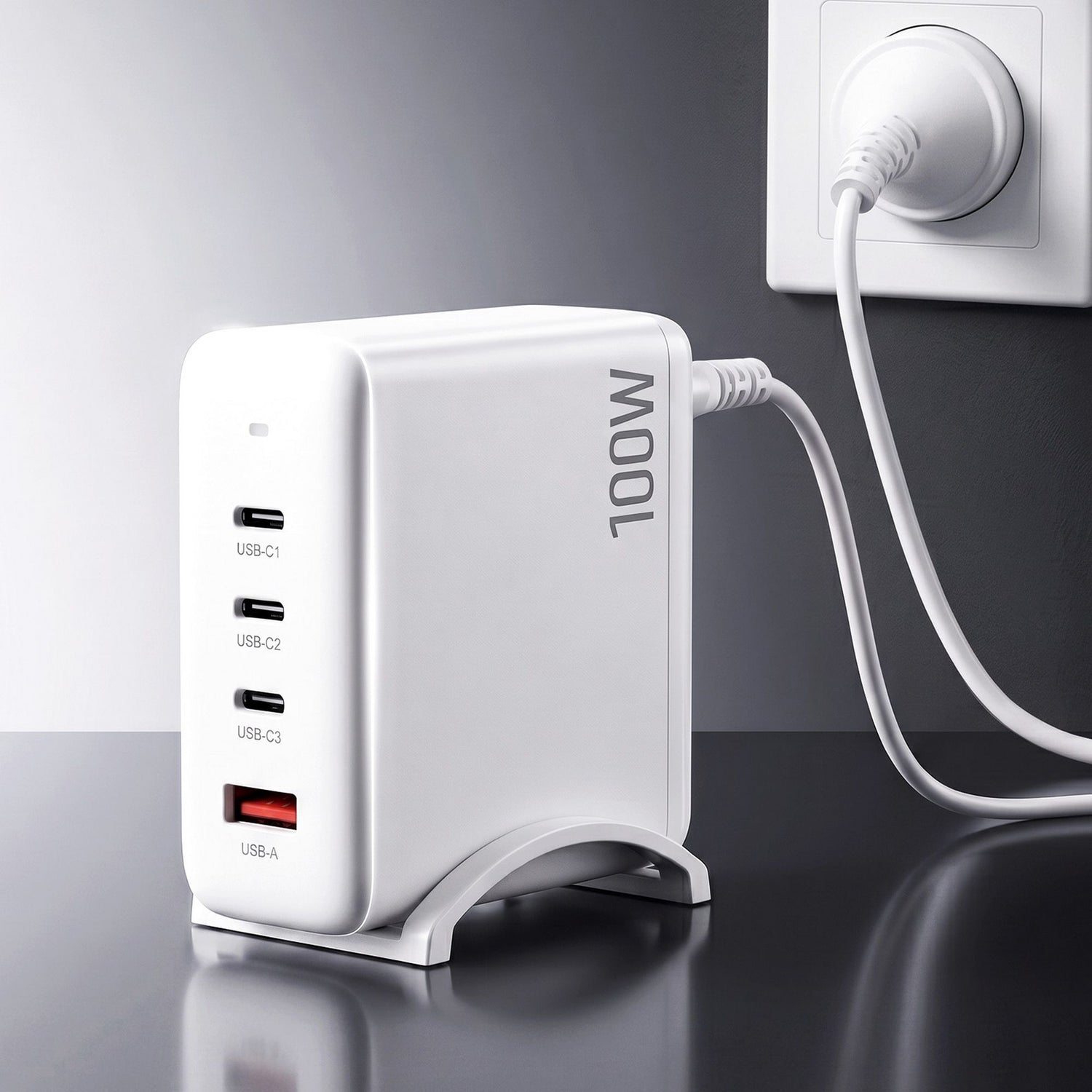 Devanti USB C Charger 100W Fast Charger 4 Port GaN Desktop Station White-Electronics > Battery Chargers &amp; Power > Power Banks &amp; Chargers-PEROZ Accessories
