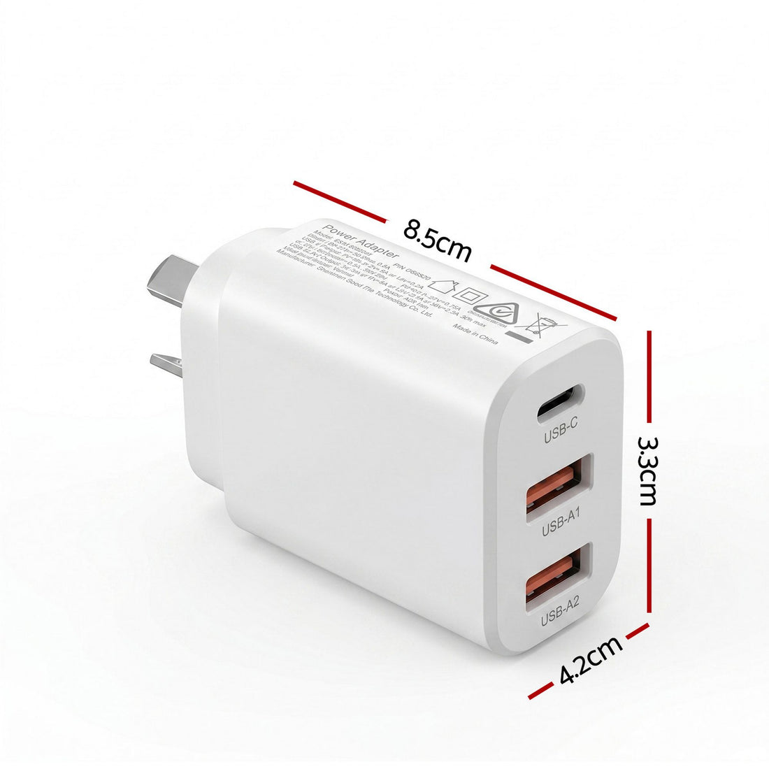 Devanti USB C Charger 30W Fast Charger 3 Port PD Charging Block White-Electronics > Battery Chargers &amp; Power > Power Banks &amp; Chargers-PEROZ Accessories