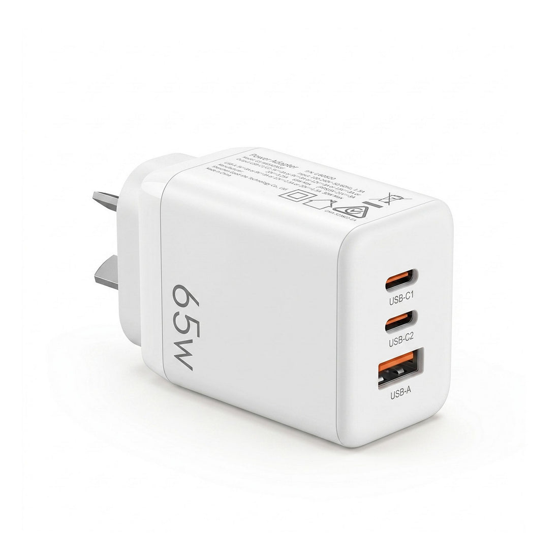 Devanti USB C Charger 65W Fast Charger 3 Port PD Wall Adapter White-Electronics > Battery Chargers &amp; Power > Power Banks &amp; Chargers-PEROZ Accessories