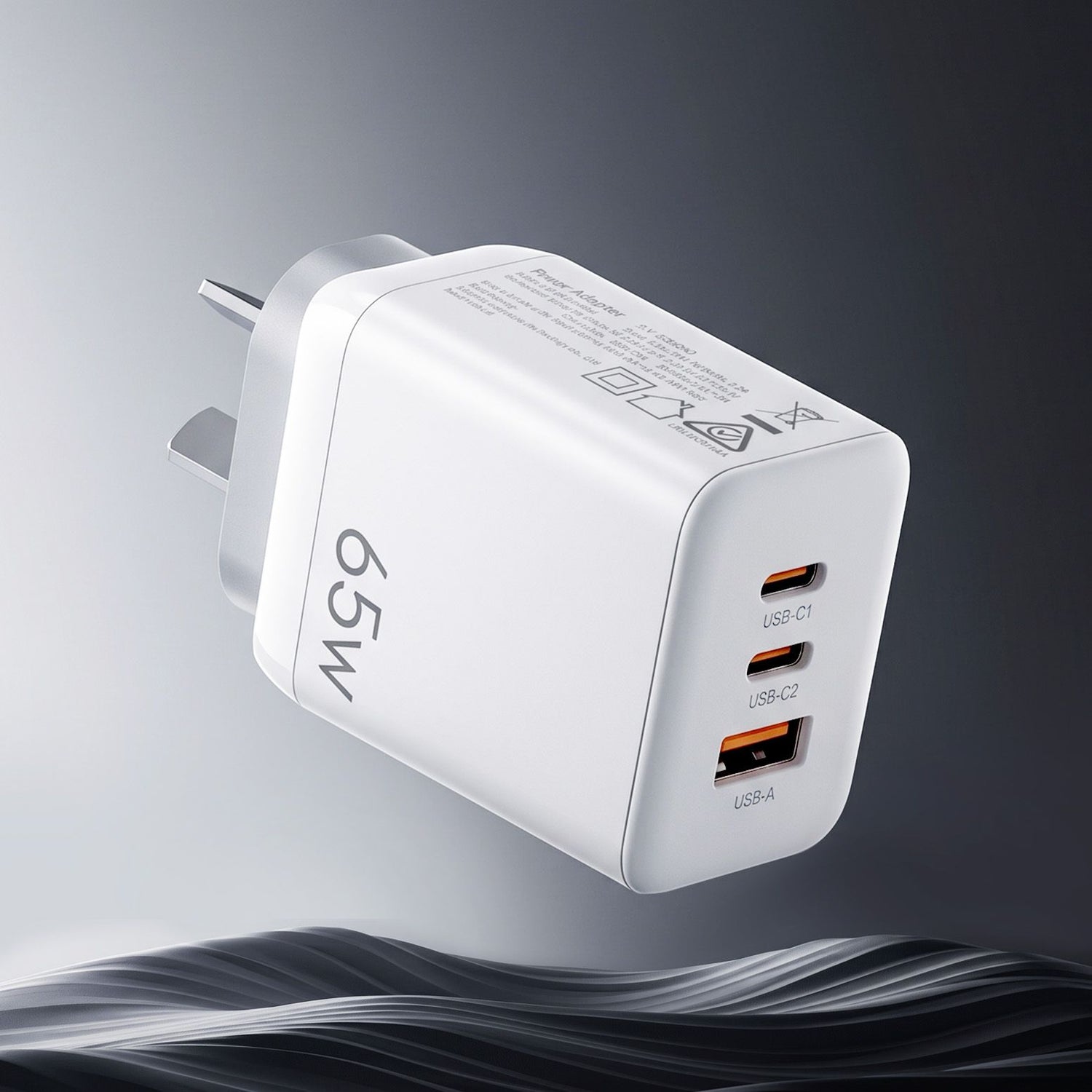 Devanti USB C Charger 65W Fast Charger 3 Port PD Wall Adapter White
