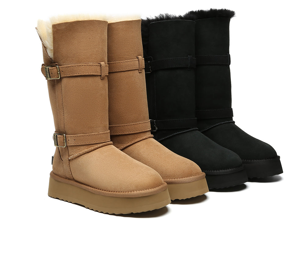 UGG EVERAU® 3-Way Style UGG Boots Women Sheepskin Wool Knee High Platform Tall Valerie-PEROZ Accessories