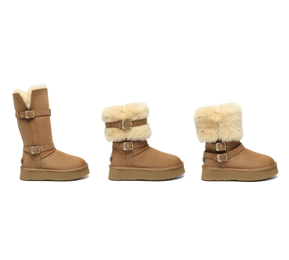 UGG EVERAU® 3-Way Style UGG Boots Women Sheepskin Wool Knee High Platform Tall Valerie-PEROZ Accessories