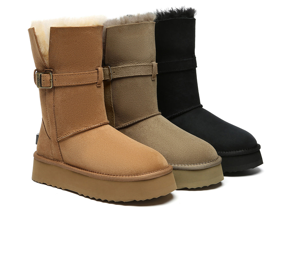 UGG EVERAU® 3-Way Style UGG Boots Women Sheepskin Wool Platform Short Valerie-PEROZ Accessories