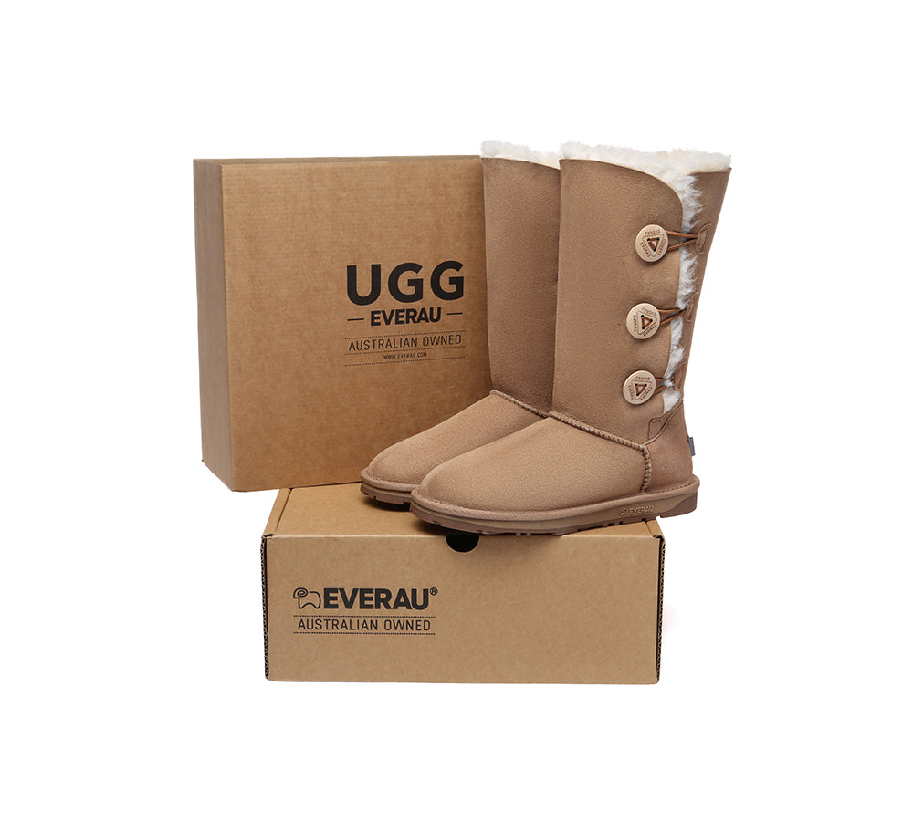 UGG EVERAU® UGG Boots Double Faced Sheepskin Wool Tall Button-PEROZ Accessories