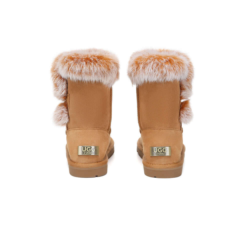 UGG EVERAU® UGG Boots Women Sheepskin Wool Collar Short Button Donna-PEROZ Accessories
