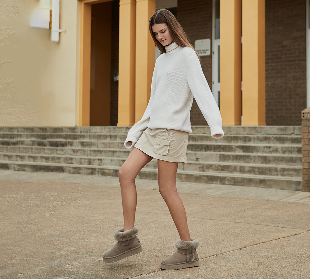 UGG EVERAU® UGG Boots Women Sheepskin Wool Shearling Lined Mini Platform Kazzi-PEROZ Accessories