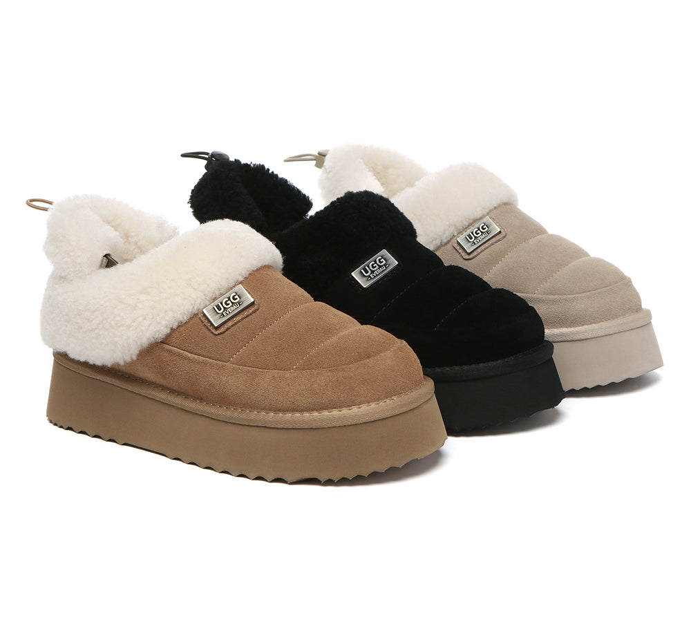UGG EVERAU® UGG Slippers Women Removable Wool Strap Drawstring Slingback Platform Paige-PEROZ Accessories