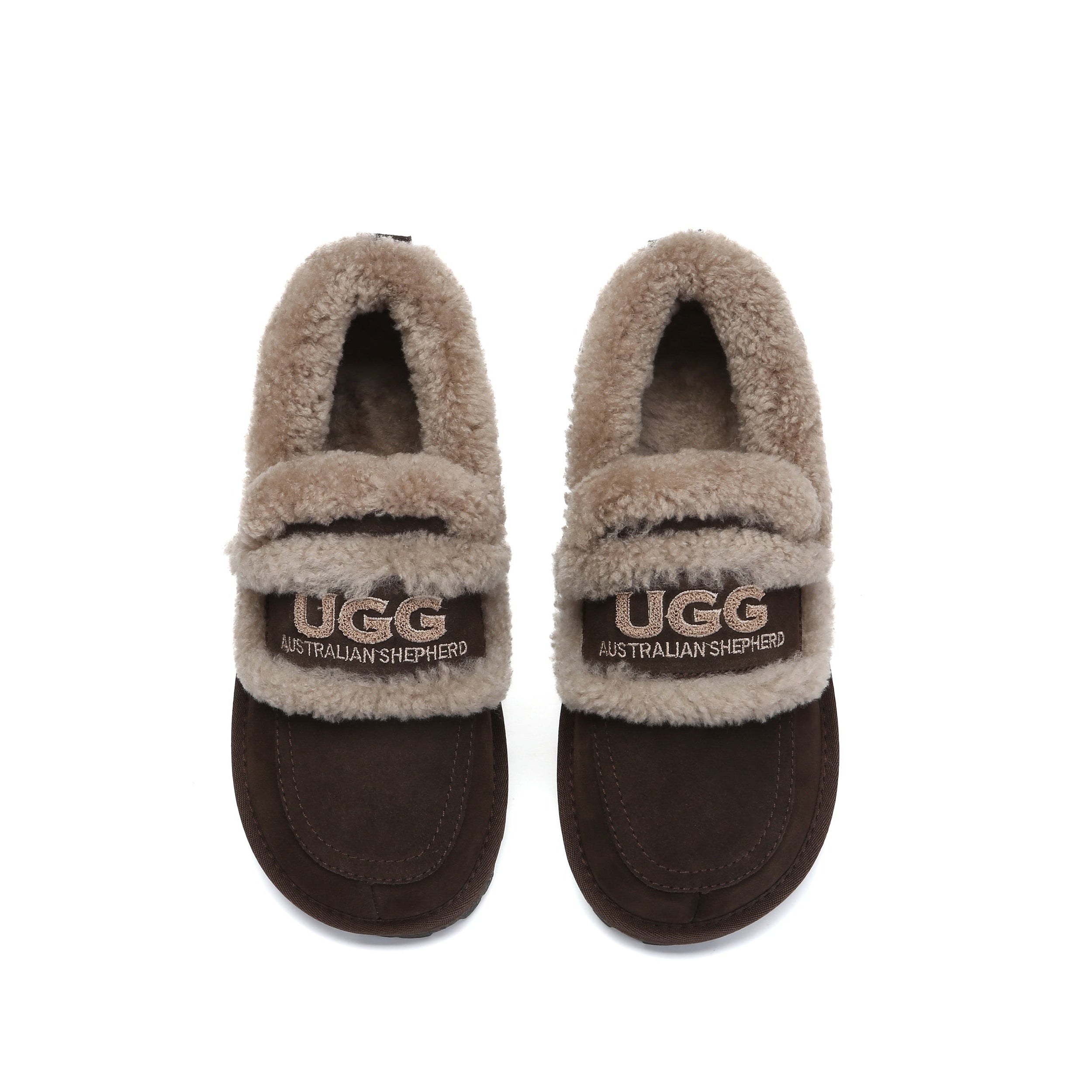 Pair of UGG slippers on a white background