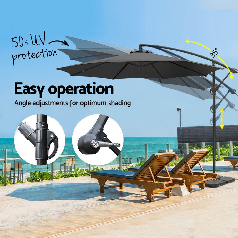 Instahut 3m Umbrella w/Base Outdoor Cantilever Beach Garden Patio Parasol Charcoal-Home &amp; Garden &gt; Shading &gt; Umbrellas &amp; Sunshades-PEROZ Accessories