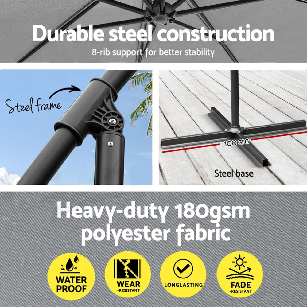 Instahut Umbrella Outdoor Umbrellas Cantilever Sun Stand UV Garden Base Grey 3M-Home &amp; Garden &gt; Shading &gt; Umbrellas &amp; Sunshades-PEROZ Accessories