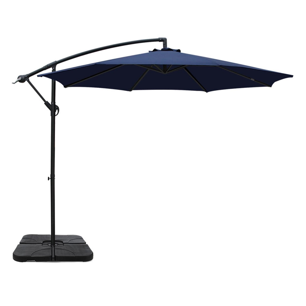 Instahut 3m Umbrella w/Base Outdoor Cantilever Beach Garden Patio Parasol Navy-Home &amp; Garden &gt; Shading &gt; Umbrellas &amp; Sunshades-PEROZ Accessories