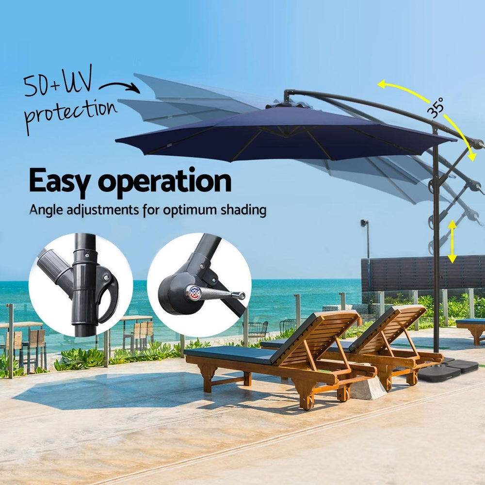 Instahut 3m Umbrella w/Base Outdoor Cantilever Beach Garden Patio Parasol Navy-Home &amp; Garden &gt; Shading &gt; Umbrellas &amp; Sunshades-PEROZ Accessories