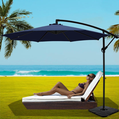 Instahut 3m Umbrella w/Base Outdoor Cantilever Beach Garden Patio Parasol Navy-Home &amp; Garden &gt; Shading &gt; Umbrellas &amp; Sunshades-PEROZ Accessories