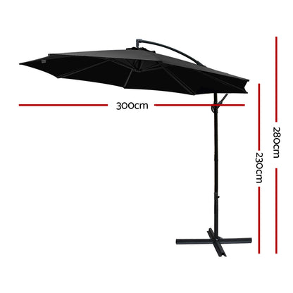 Instahut 3m Outdoor Umbrella Cantilever Beach Garden Patio Black-Home &amp; Garden &gt; Shading &gt; Umbrellas &amp; Sunshades-PEROZ Accessories