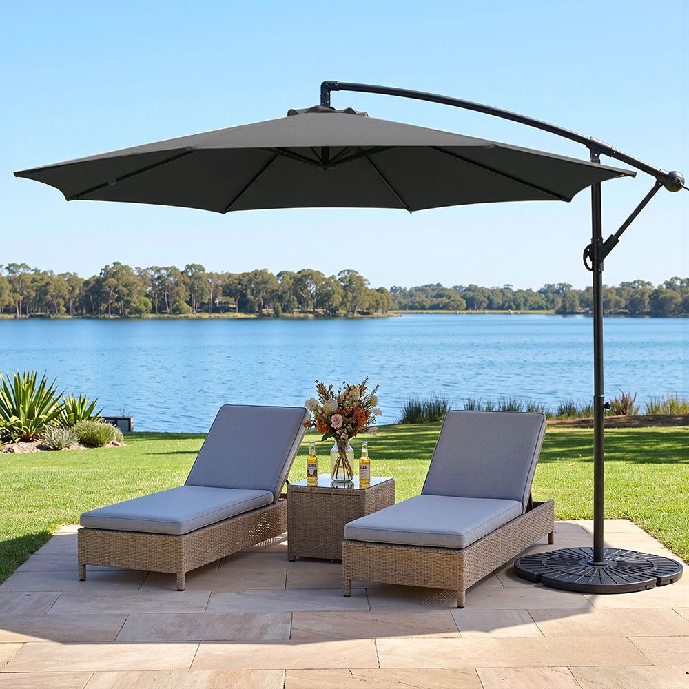 Instahut 3m Outdoor Umbrella Cantilever Beach Garden Patio Charcoal-Outdoor Umbrellas-PEROZ Accessories