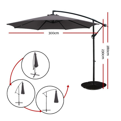 Instahut 3m Outdoor Umbrella Cantilever Beach Garden Patio Charcoal-Outdoor Umbrellas-PEROZ Accessories