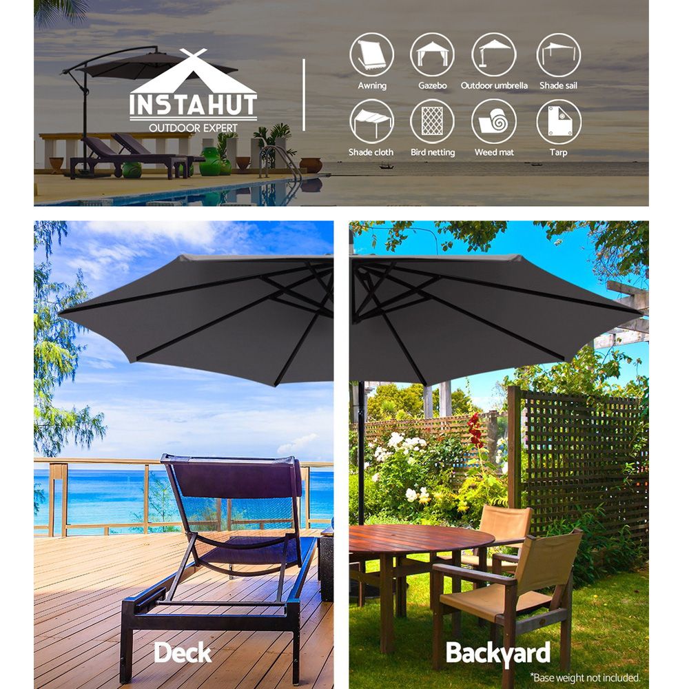 Instahut 3m Outdoor Umbrella Cantilever Beach Garden Patio Charcoal-Outdoor Umbrellas-PEROZ Accessories