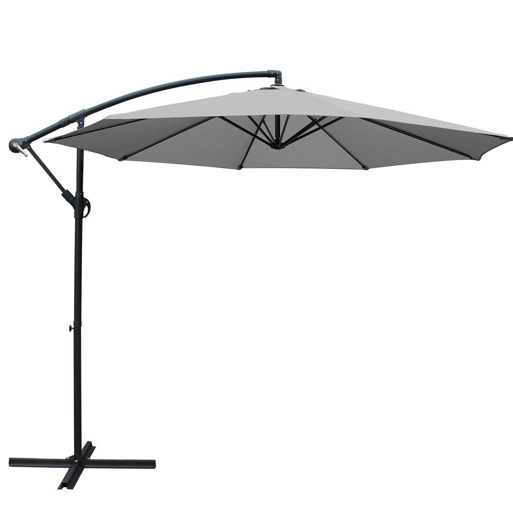 Instahut 3m Outdoor Umbrella Cantilever Beach Garden Patio Grey-Outdoor Umbrellas-PEROZ Accessories