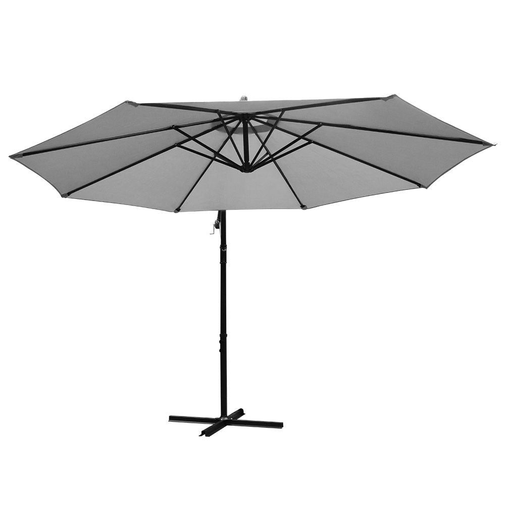 Instahut 3m Outdoor Umbrella Cantilever Beach Garden Patio Grey-Outdoor Umbrellas-PEROZ Accessories