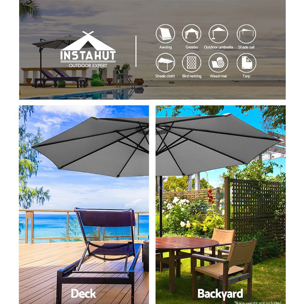 Instahut 3m Outdoor Umbrella Cantilever Beach Garden Patio Grey-Outdoor Umbrellas-PEROZ Accessories