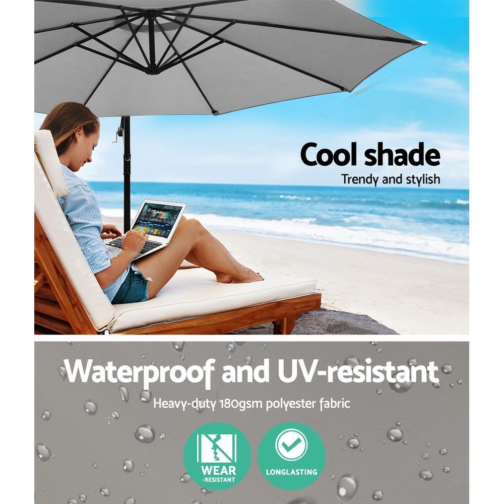 Instahut 3m Outdoor Umbrella Cantilever Beach Garden Patio Grey-Outdoor Umbrellas-PEROZ Accessories