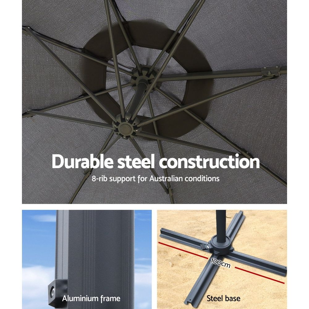 Instahut 3m Outdoor Umbrella Cantilever Beach Garden Patio Grey-Outdoor Umbrellas-PEROZ Accessories