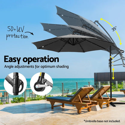 Instahut Outdoor Umbrella 3M Cantilever Beach LED Garden Shade Patio Charcoal-Outdoor Umbrellas-PEROZ Accessories