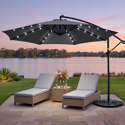 Instahut Outdoor Umbrella 3M Cantilever Beach LED Garden Shade Patio Charcoal-Outdoor Umbrellas-PEROZ Accessories
