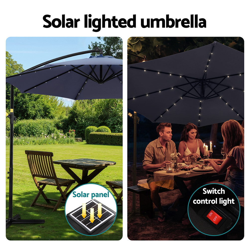 Instahut Outdoor Umbrella 3M Cantilever Beach LED Umbrellas Garden Shade Patio-Home &amp; Garden &gt; Shading &gt; Umbrellas &amp; Sunshades-PEROZ Accessories