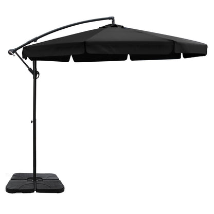 Instahut 3m Outdoor Umbrella w/Base Cantilever Garden Beach Patio Black-Home &amp; Garden &gt; Shading &gt; Umbrellas &amp; Sunshades-PEROZ Accessories
