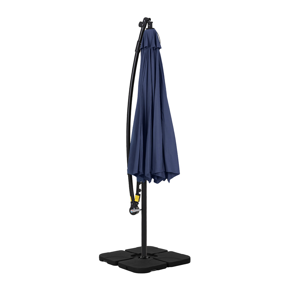 Instahut Outdoor Umbrella 3M Cantilever Beach LED w/Base Garden Shade Patio Navy-Home &amp; Garden &gt; Shading &gt; Umbrellas &amp; Sunshades-PEROZ Accessories