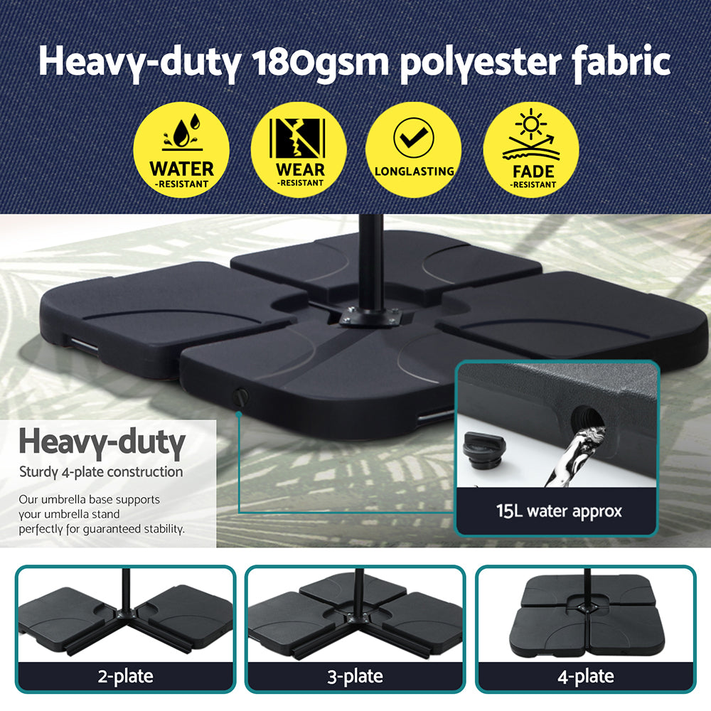 Instahut Outdoor Umbrella 3M Cantilever Beach LED w/Base Garden Shade Patio Navy-Home &amp; Garden &gt; Shading &gt; Umbrellas &amp; Sunshades-PEROZ Accessories