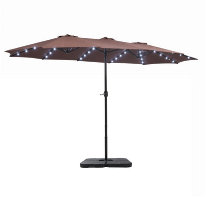Instahut Outdoor Umbrella w/Base 4.57m Solar 48 LED Double-Sided Patio Parasol Brown-Home &amp; Garden > Shading > Umbrellas &amp; Sunshades-PEROZ Accessories