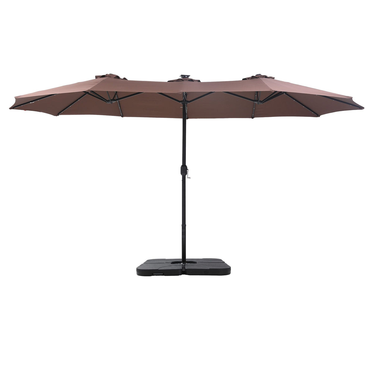 Instahut Outdoor Umbrella w/Base 4.57m Solar 48 LED Double-Sided Patio Parasol Brown-Home &amp; Garden > Shading > Umbrellas &amp; Sunshades-PEROZ Accessories