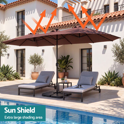 Instahut Outdoor Umbrella w/Base 4.57m Solar 48 LED Double-Sided Patio Parasol Brown-Home &amp; Garden > Shading > Umbrellas &amp; Sunshades-PEROZ Accessories