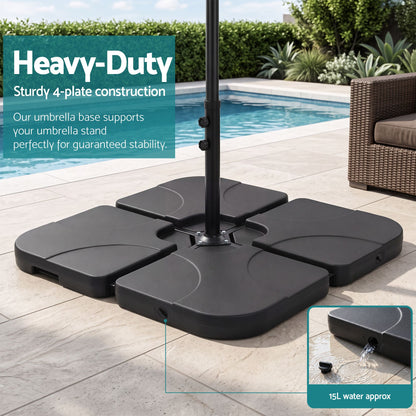 Instahut Outdoor Umbrella w/Base 4.57m Solar 48 LED Double-Sided Patio Parasol Brown-Home &amp; Garden > Shading > Umbrellas &amp; Sunshades-PEROZ Accessories
