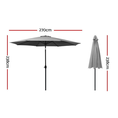 Instahut Outdoor Umbrella 2.7m Beach Pole Garden Tilt Sun Patio UV Charcoal-Home &amp; Garden &gt; Shading &gt; Umbrellas &amp; Sunshades-PEROZ Accessories